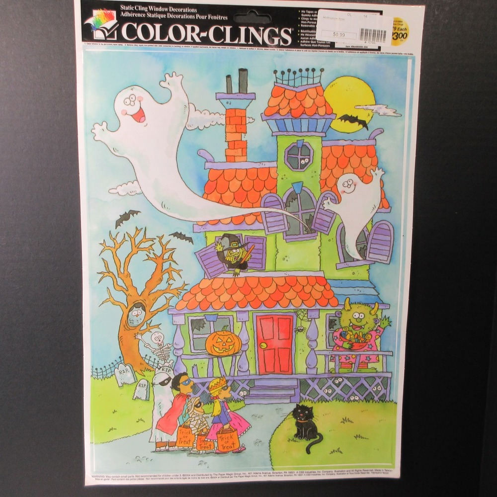 Vintage Halloween Haunted House Window Clings Decals Static Decor Reusable Paper